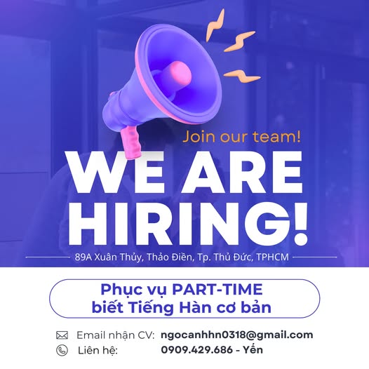 Quán ăn Hàn Quốc tuyển nhân viên Part - Time biết tiếng Hàn cơ bản